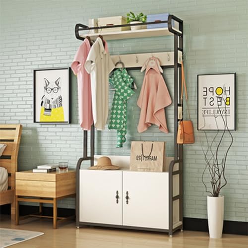 Schuhregalhocker, Garderobenbank für den Eingangsbereich mit Schuhaufbewahrung und Garderobe, 4-in-1-Design mit 5 Haken, Tür und Regal, perfekt für Flur oder Schlafzimmer von Generic
