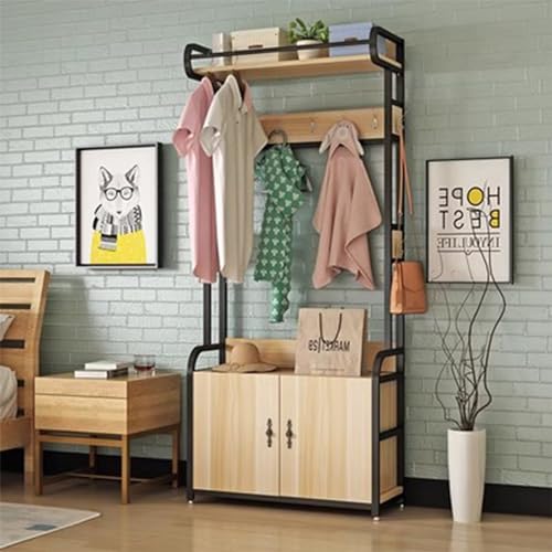 Schuhregalhocker, Garderobenständer für den Eingangsbereich mit Schuhaufbewahrungsbank und Garderobe, 4-in-1-Design mit 5 Haken, Tür und Sitz für Flur oder Schlafzimmer von Generic