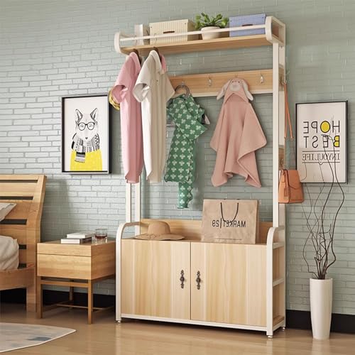 Schuhregalhocker, Garderobenständer für den Eingangsbereich mit Schuhaufbewahrungsbank und Garderobe, 4-in-1-Design mit 5 Haken und Tür für Flur oder Schlafzimmer von Generic