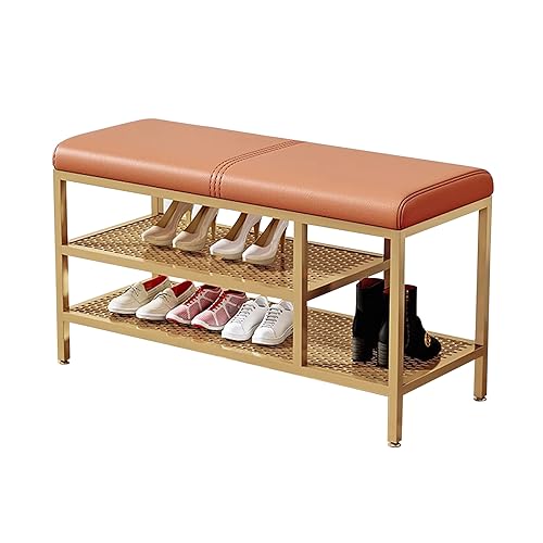 Schuhregalhocker, Goldfarbene, mit PU gepolsterte Eingangsbank mit Schuhregal, Schuhaufbewahrungs-Organizer für Flur, Wohnzimmer, Schlafzimmer, Kunstlederbank Schuhregalhocker, Goldfarbene, mit PU gepolsterte Eingangsbank mit Schuhregal, Schuhaufbewahrungs-Organizer für Flur, Wohnzimmer, Schlafzimmer, Kunstlederbank von Generic