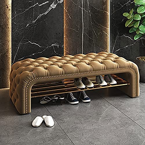 Schuhregalhocker, Moderne Schuhbank aus Samt mit Schuhregal und Aufbewahrungsschrank, Bequeme Bettbank für Schlafzimmer oder Eingangsbereich, Khaki, 100 x 40 x 45 cm Schuhregalhocker, Moderne Schuhbank aus Samt mit Schuhregal und Aufbewahrungsschrank, Bequeme Bettbank für Schlafzimmer oder Eingangsbereich, Khaki, 100 x 40 x 45 cm von Generic
