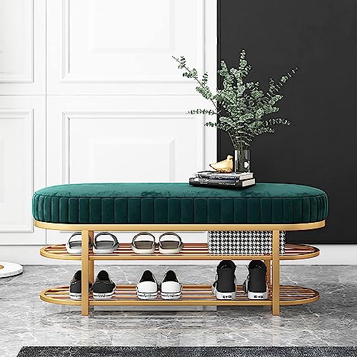 Schuhregalhocker, Samtgepolsterte Eingangsbank, Schuhregal mit 2-stufigem Regal, stilvolle Wohnmöbel für die Moderne Flurorganisation, Grün, 31,5 Zoll Schuhregalhocker, Samtgepolsterte Eingangsbank, Schuhregal mit 2-stufigem Regal, stilvolle Wohnmöbel für die Moderne Flurorganisation, Grün, 31,5 Zoll von Generic