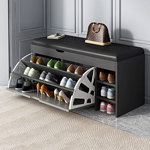 Schuhregalhocker, Schuhaufbewahrungsbank aus Holz mit gepolsterter PU-Sitzschublade und Schuhregalregal Schuhregalhocker, Schuhaufbewahrungsbank aus Holz mit gepolsterter PU-Sitzschublade und Schuhregalregal von Generic