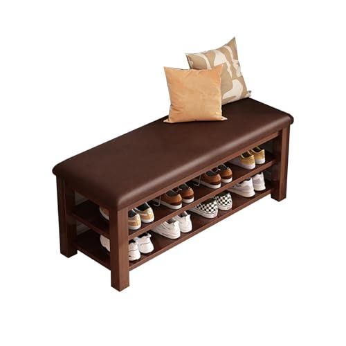 Schuhregalhocker, Schuhaufbewahrungsbank für den Eingangsbereich mit gepolsterter Sitzfläche und 2-stufigem Schuhregal, Eckschuhhalter für Flur und Schlafzimmer, brauner Schuhschrank (80 x 3 von Generic