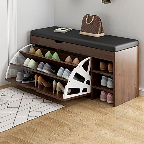 Schuhregalhocker, Schuhregal aus Holz mit gepolsterter Bank und 3 Klappschubladen, Schuhschrank für den Eingangsbereich zur Flurgestaltung Schuhregalhocker, Schuhregal aus Holz mit gepolsterter Bank und 3 Klappschubladen, Schuhschrank für den Eingangsbereich zur Flurgestaltung von Generic