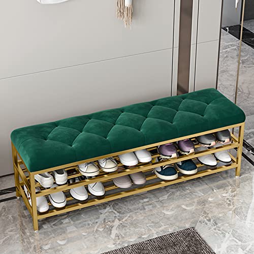 Schuhregalhocker, Schuhregal aus Metall mit Samtsitz, große Kapazität und luxuriös gepolsterte Schuhaufbewahrungsbank für den Flur, Moderne Akzentmöbel in Grün, 80 x 25 x 46 cm Schuhregalhocker, Schuhregal aus Metall mit Samtsitz, große Kapazität und luxuriös gepolsterte Schuhaufbewahrungsbank für den Flur, Moderne Akzentmöbel in Grün, 80 x 25 x 46 cm von Generic