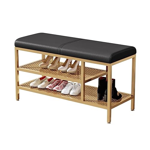 Schuhregalhocker, goldene Schuhaufbewahrungsbank mit PU-gepolsterter Sitzfläche, Schuhregal-Organizer für den Eingangsbereich, für Flur, Wohnzimmer, Schlafzimmer Schuhregalhocker, goldene Schuhaufbewahrungsbank mit PU-gepolsterter Sitzfläche, Schuhregal-Organizer für den Eingangsbereich, für Flur, Wohnzimmer, Schlafzimmer von Generic