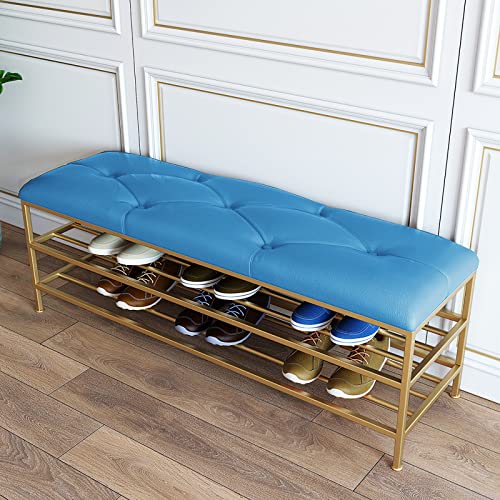 Schuhregalhocker, moderner Schuhbank-Organizer mit Kunstledersitz und goldenem Schuhregal, Schuhregalbank für den Eingangsbereich zur Aufbewahrung, Blau, 100 x 35 x 45 cm Schuhregalhocker, moderner Schuhbank-Organizer mit Kunstledersitz und goldenem Schuhregal, Schuhregalbank für den Eingangsbereich zur Aufbewahrung, Blau, 100 x 35 x 45 cm von Generic