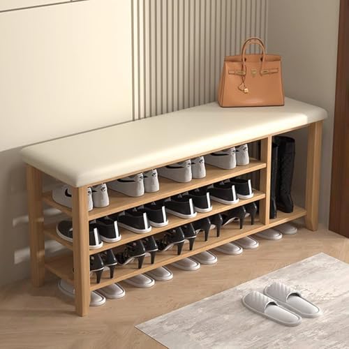 Schuhregalhocker, rustikale Schuhbank aus Holz mit gepolsterter Sitzfläche für die Aufbewahrung im Eingangsbereich und Wohnzimmer Schuhregalhocker, rustikale Schuhbank aus Holz mit gepolsterter Sitzfläche für die Aufbewahrung im Eingangsbereich und Wohnzimmer von Generic