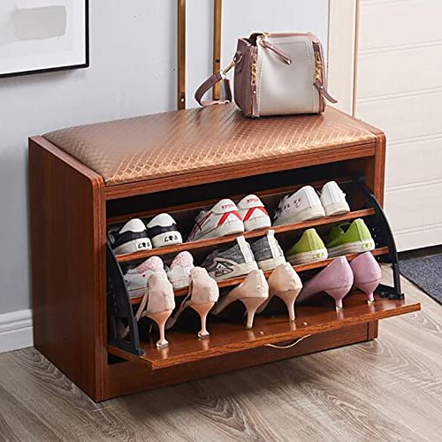 Schuhregalhocker Moderne Schuhaufbewahrungsbank aus Holz mit verstecktem Schuhregal und Ledersitz. Hochwertiger Schuhschrank für den Flur mit Tür, Holz, 75 x 30 x 45 cm (30 x 12 x 18 Zoll) von Generic