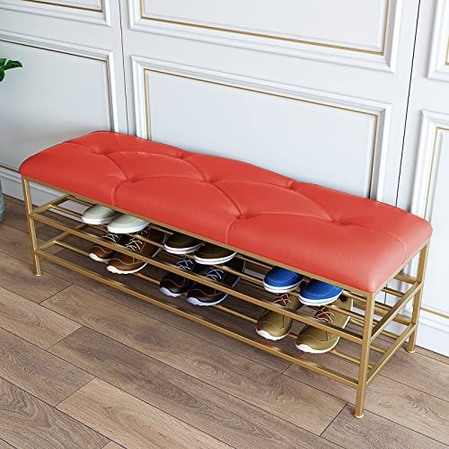 Schuhregalhocker Moderne Schuhregalbank mit goldenem Schuhregal und Kunstledersitz Rot 60x35x45cm Schuhregalhocker Moderne Schuhregalbank mit goldenem Schuhregal und Kunstledersitz Rot 60x35x45cm von Generic