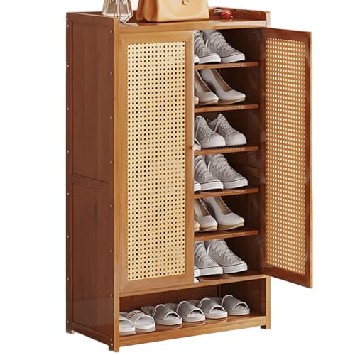 Schuhschrank 32cm Extrabreite Ablage Shoe Rack Cabinet Aus Bambuss Verstellbare Einlegeböden Garderobenschrank Abstellraum für Garderobe und Eingangsbereich(60 * 32 * 107cm) von Generic