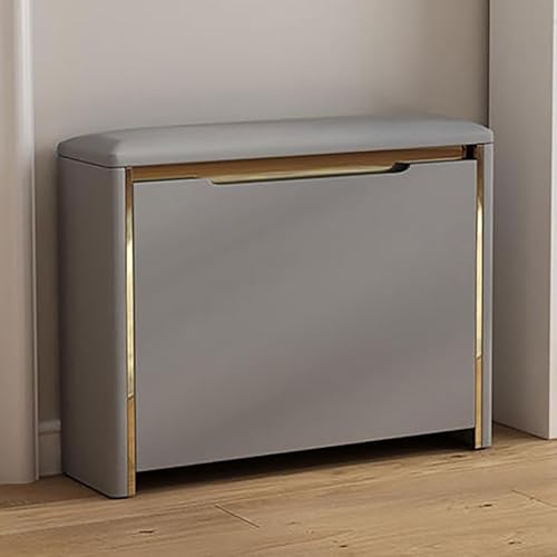 Schuhschrank Mit Sitzbank Schuhschrankbank Mit Stauraum Schuhregal Mit Sitzfläche Sitzbank Mit Gepolsterter Sitzfläche Für Eingangsbereich Wohnzimmer Veranda Schlafzimmer(Gris,60x24x47.5cm) von Generic