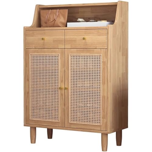 Schuhschrank für Den Eingangsbereich mit 2 Schubladen Schuhregal Aus Massivholz Atmungsaktive Rattantüren Erhöhtes Schuhregal Auf Der Arbeitsplatte für Flur und Wohnzimmer(Beige) von Generic