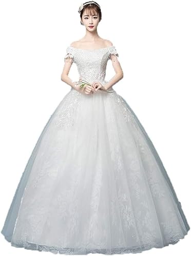 Schulterfrei Perlen Blumen Spitze Applikation Braut Ballkleid Brautkleid Elegant Tüll Quinceanera Kleider Lange Abendkleider Party Ballkleid, White, XXL Schulterfrei Perlen Blumen Spitze Applikation Braut Ballkleid Brautkleid Elegant Tüll Quinceanera Kleider Lange Abendkleider Party Ballkleid, White, XXL von Generic
