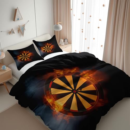 Schwarz Bettwäsche Set 135 x 200 cm Sport Darts Einfach, Wende Motiv, Microfaser, mit Reißverschluss, Bettbezug, für Allergiker geeignet von Generic