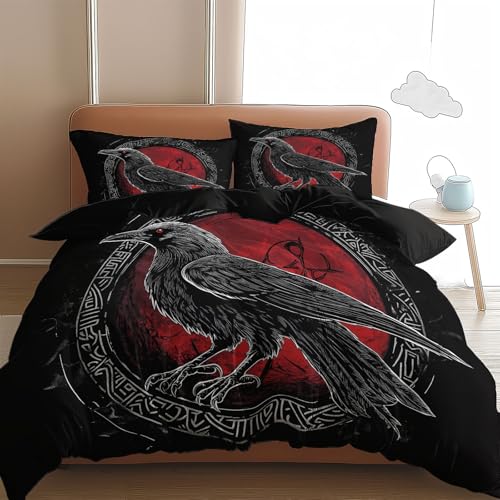 Krähe Bettbezug Set 135 x 200 cm, Schwarz Drucken Bettwäsche Set - Mikrofaser Weiche Luxus Bettbezug für Jungs Mädchen Jugendliche Kinderbettwäsche von Generic