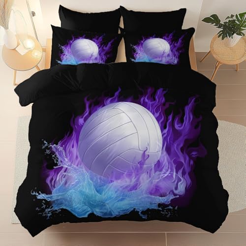 Schwarz Bettwäsche Sets 2 teilig - Einfach Sport Volleyball Flamme Design - Weiche Mikrofaser Bettbezug 135 x 200 cm mit Reißverschluss und 1 Kissenbezug - Atmungsaktiv und komfortabel - Hypoallergen von Generic