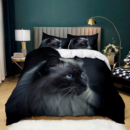 Tierische Ragdoll Katze Bettbezug-Set 135 x 200 cm, Schwarz Print Baumwolle Polyester Bettwäsche Set - Weiches Mikrofaser Bettbezug für Erwachsene Schlafzimmer Dekoration Tierische Ragdoll Katze Bettbezug-Set 135 x 200 cm, Schwarz Print Baumwolle Polyester Bettwäsche Set - Weiches Mikrofaser Bettbezug für Erwachsene Schlafzimmer Dekoration von Generic