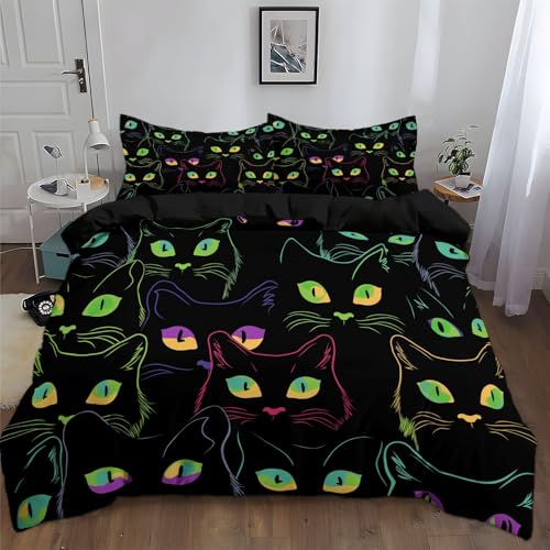 Schwarz Drucken Atmungsaktiv Bettbezug, Neon Blitz Katze Modern Dynamisch Mikrofaser Bettwäsche-Set für Jungen und Mädchen - mit 2 Kissenbezügen 135 x 200 cm Deluxe Bettbezug mit Reißverschluss Schwarz Drucken Atmungsaktiv Bettbezug, Neon Blitz Katze Modern Dynamisch Mikrofaser Bettwäsche-Set für Jungen und Mädchen - mit 2 Kissenbezügen 135 x 200 cm Deluxe Bettbezug mit Reißverschluss von Generic