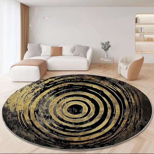 Runder Teppich mit Abstrakt Einfach Kreis Drucken, Schwarz Gelb Flanell Weich Fußmatte für Schlafzimmer Kinderzimmer Küche, Ø 180 cm Rund Teppiche Mit Anti-Rutsch Unterseite Runder Teppich mit Abstrakt Einfach Kreis Drucken, Schwarz Gelb Flanell Weich Fußmatte für Schlafzimmer Kinderzimmer Küche, Ø 180 cm Rund Teppiche Mit Anti-Rutsch Unterseite von Generic