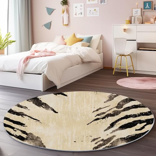 Schwarz Hellgelb Runder Teppich 120 cm, Weich Kurzflor Rutschfester Retro Abstrakt Textur Bedruckter Waschbar Runder Teppich - für Schlafzimmer Flur Wohnzimmer Couchtisch Schwarz Hellgelb Runder Teppich 120 cm, Weich Kurzflor Rutschfester Retro Abstrakt Textur Bedruckter Waschbar Runder Teppich - für Schlafzimmer Flur Wohnzimmer Couchtisch von Generic
