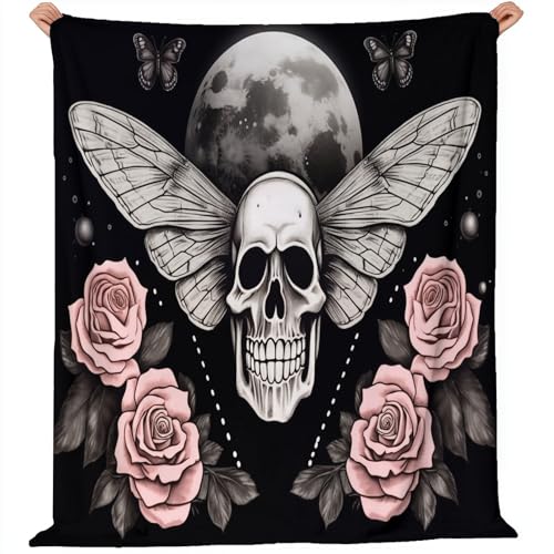 Schwarz Kuschelige Flanell-Fleecedecke – Hautfreundlich Warme Gothic Anime Totenkopf Bedruckte Decke Pflegeleicht für Bett Sofa Couch Wohnzimmer Kinder, 130 x 150 cm von Generic
