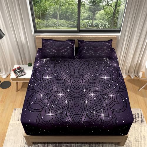 Schwarz Spannbettlaken 140x200cm Mandala-Muster Und Sternenhimmel Gedrucktes Bettlaken Boxspringbett Matratzenschoner Gedrucktes Design Mikrofaser Spannbetttuch Geeignet für bis 5-30 cm Matraze Schwarz Spannbettlaken 140x200cm Mandala-Muster Und Sternenhimmel Gedrucktes Bettlaken Boxspringbett Matratzenschoner Gedrucktes Design Mikrofaser Spannbetttuch Geeignet für bis 5-30 cm Matraze von Generic