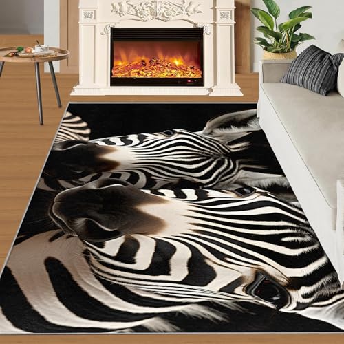 Schwarz-Weißes Zebra Teppich Wildtier Schlafzimmerteppiche Moderner Minimalismus Schwarz 140x200 Rug Zebra Vorleger Rutschfester Teppich Für Stark Frequentierte Bereiche von BEQUTIY
