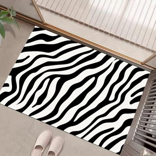 Schwarz-Weißes Zebramuster Fußmatte - rutschfeste Schmutzfangmatte Weiß Für Innen, Fußabtreter Moderner Minimalismus Für Flur, Eingangsbereich & Überdachten Außenbereich - 40 X 60 cm von Generic