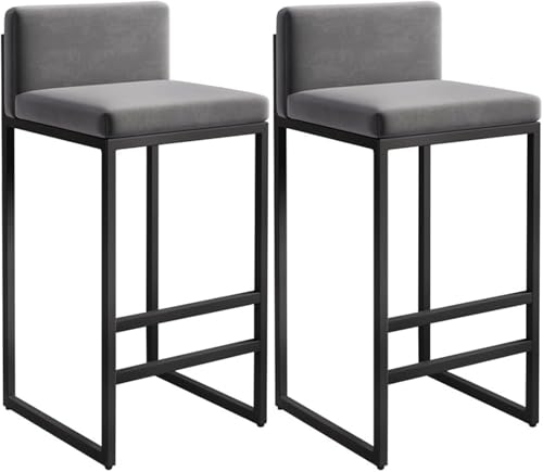 Schwarze Bar (2er-Pack), Bar In Thekenhöhe Mit Rückenlehne Und Fußstütze, Gepolsterte Bar Aus Samt Mit Metallfuß, Für Küche Frühstück Pub Cafe Home Esszimmerstuhl, A, Seat Height: 65cm von Generic