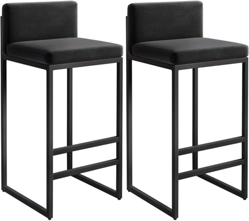 Schwarze Bar (2er-Pack), Bar In Thekenhöhe Mit Rückenlehne Und Fußstütze, Gepolsterte Bar Aus Samt Mit Metallfuß, Für Küche Frühstück Pub Cafe Home Esszimmerstuhl, Black, Seat Height: 65cm von Generic