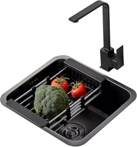 Schwarze Edelstahl-küchenspüle Bar Spüle Kleine Quadratische Spüle Einbauspüle Schwarzer Wasserhahn Komplettes Zubehör, One Color, 40x38x19cm von Generic