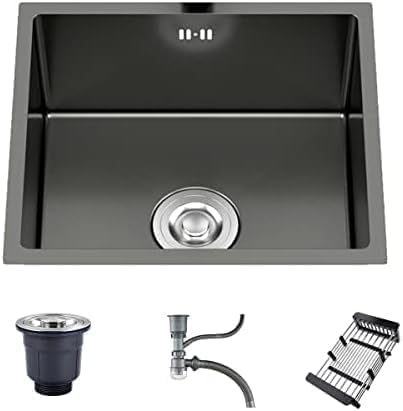 Schwarze Küchenspüle, Edelstahl-spüle Mit Einer Becken, Rostbeständige Küchenspülen, Leicht Zu Reinigen, Multifunktionale Unterbau-spüle, Black, 50 * 40cm von Generic