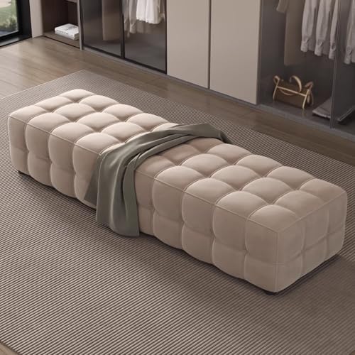 Schwarze Sitzbank Flur mit Massivholz-Innenrahmen 2er Polsterbank Breite Sitzfläche Bettbank Bis 500 kg Belastbar Dielenmöbel für Wohnzimmer Schlafzimmer(Khaki,62.99in/160cm) von Generic