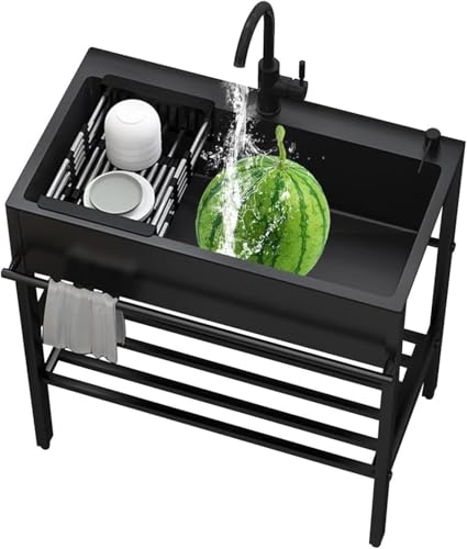 Schwarze Utility-waschbecken Für Eine Waschküche, Kommerzielles Restaurant Edelstahl-küchenspüle, Freistehende Einzelschüsselspüle, Außenspüle Für Garage, R, Black, 65x45x86cm Schwarze Utility-waschbecken Für Eine Waschküche, Kommerzielles Restaurant Edelstahl-küchenspüle, Freistehende Einzelschüsselspüle, Außenspüle Für Garage, R, Black, 65x45x86cm von Generic