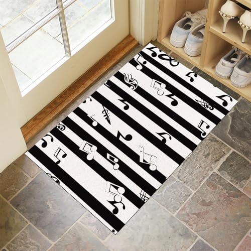 Schwarze Weiße Musiknoten Fußmatte - rutschfeste Schmutzfangmatte Weiß Für Innen, Fußabtreter Einfache Streifen Für Flur, Eingangsbereich & Überdachten Außenbereich - 60 X 90 cm von Generic