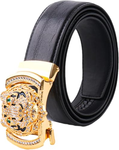 Schwarzer Ratschengürtel Aus Leder Mit Automatischer Schnalle Gravierte Strass-Tiere Tigerkopf, Tiger Head, 120cm/waist:40"~42" Schwarzer Ratschengürtel Aus Leder Mit Automatischer Schnalle Gravierte Strass-Tiere Tigerkopf, Tiger Head, 120cm/waist:40"~42" von Generic
