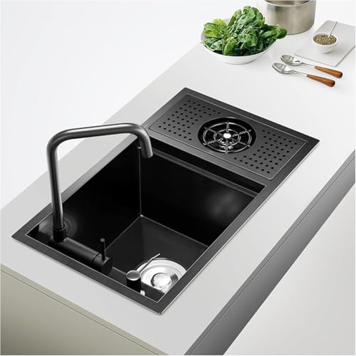 Schwarzer Versteckter Tropfen In Küchenspüle Mit Wasserhahn Combo Cup Waschmaschine Edelstahl Unterbau-bar-spüle, Kommerzielle Nano-Utility-spüle Für Den Außenbereich, 70 * 40 * 23cm Schwarzer Versteckter Tropfen In Küchenspüle Mit Wasserhahn Combo Cup Waschmaschine Edelstahl Unterbau-bar-spüle, Kommerzielle Nano-Utility-spüle Für Den Außenbereich, 70 * 40 * 23cm von Generic