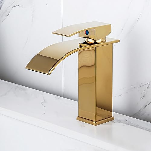 Schwarzer Wasserfall Badezimmer Waschbecken Wasserhahn Wasserfall Auslauf Waschtisch Waschbecken Mischbatterie Gold Küchenarmatur Groß Kurz Stil, Gold Color von Generic