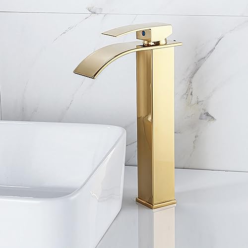 Schwarzer Wasserfall Badezimmer Waschbecken Wasserhahn Wasserfall Auslauf Waschtisch Waschbecken Mischbatterie Gold Küchenarmatur Groß Kurz Stil, Gold Color3 von Generic