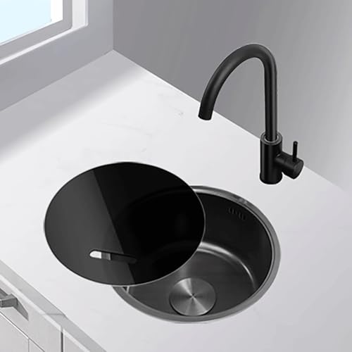 Schwarzer runder Wohnmobil-Spülbecken Kleiner Küchenspülbecken 1 Becken 304 Edelstahl Einbau- oder Unterbau-Spülbecken Mit Zubehör(B,38cm/15in) von Generic