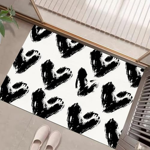 Schwarzes Herz Fussmatte Innen 45 X 75 cm, Schlanke rutschfeste Fußmatte Für Den Innenbereich, Moderner Minimalismus Fußmatte, Absorbiert Wasser Schmutzfangmatte, Weiß Weich Und Bequem von Generic