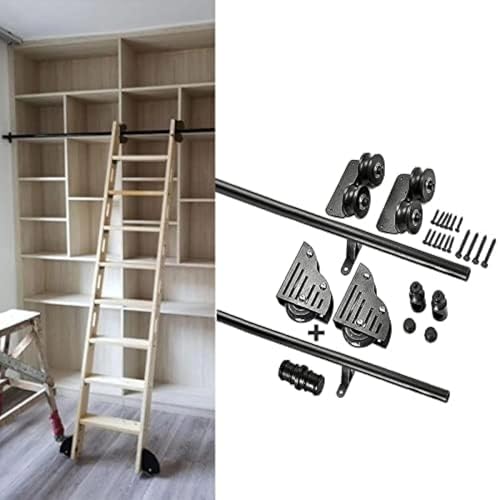 Schwarzes Schiebeschiebe-scheunentor-kit Rollleiter Hardware-bibliothek Schiebeleiter-Hardware-kit Komplettes Hardware-Set, 10ft/300cm Track kit von Generic