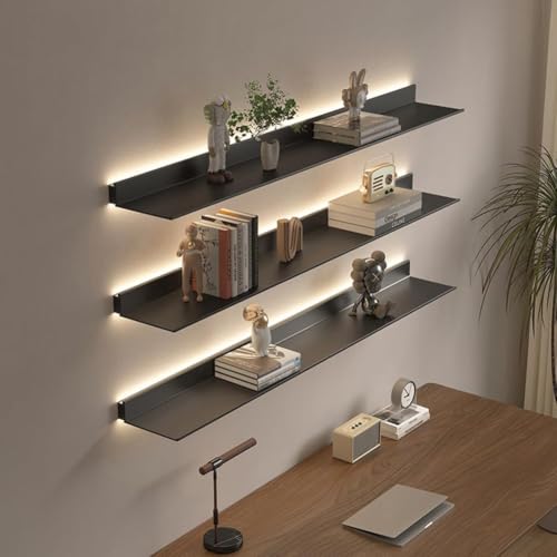 Schwebende Regale zur Wandmontage, lichtemittierende Wandregale aus Metall mit integriertem beleuchtetem LED-Licht für Bar-Arbeitsplatte im Badezimmer of(Size:80cm,Color:Touch Switch -Modell) von Generic
