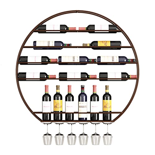 Schwebende runde industrielle Weinregale Wandmontage Moderne Fotos Display Aufbewahrungshalter für Esszimmerbar Rotes Kupferglas Halter Weinflaschen-Organizer mit großer Kapazität von Generic