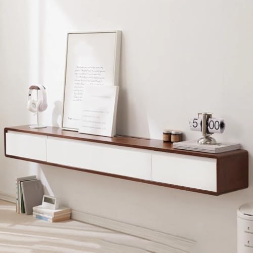 Schwebender TV-Ständer 120-240cm Wandmontierter TV-Schrank Media-Wandschrank Und Schubladen Mit Pull-Down-Tür Modernes Entertainment Media-Konsolen-Center Großer Stauraum(Brown-A,200 * 20 * 24cm) von Generic
