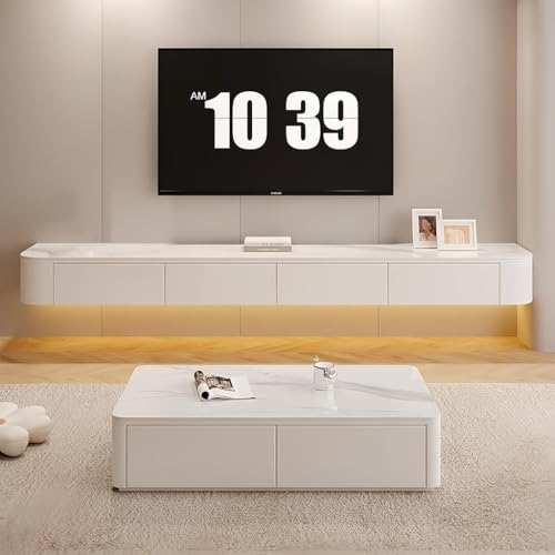 Schwebender TV-Ständer 120-300cm Schwebendes TV-Element Wandmontierte TV-Regale Mit 2 Türen Und Schubladen Modernes Unterhaltungsmedienkonsolenzentrum Großes Lagerregal Unter TV(Weiß,260 * 20 * 24CM) von Generic