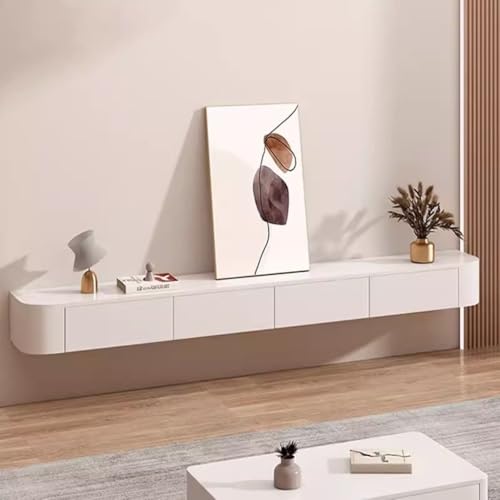 Schwebender TV-Ständer 120-300cm TV-Media-Konsole Schwebender TV-Schrank Großer Stauraum TV-Bank Unter TV Wandmontierter TV-Schrank Mit Lagerregalen Für Wohnzimmer(Weiß,180 * 20 * 24CM) von Generic