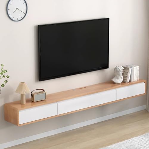 Schwebender TV-Ständer 120-300cm Wandmontierter TV-Schrank Moderne Unterhaltungsmedienkonsole Center Großer Speicher TV-Bank Für Wohnzimmer(Wood-b,240 * 20 * 24CM) von Generic